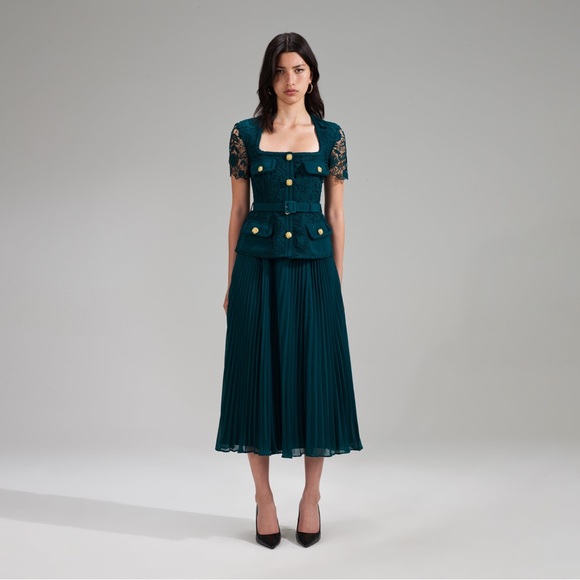 self portrait TEAL LACE BODICE MIDI DRESS - Picture 3 of 16